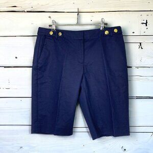 Michael Kors Dress Shorts Navy Blue Stretch Cotton Gold Buttons Size 8